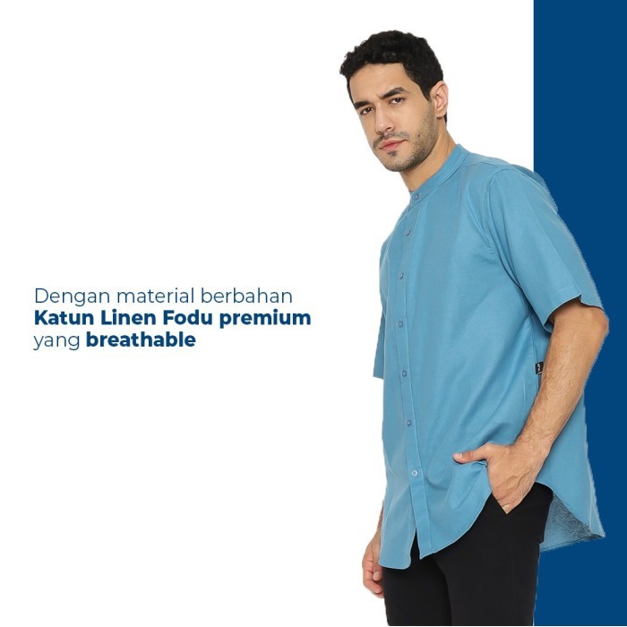 Atva Baju Koko Pria Linen Tangan Pendek Warna Biru Denim #Gratisongkir #Sale #Discount