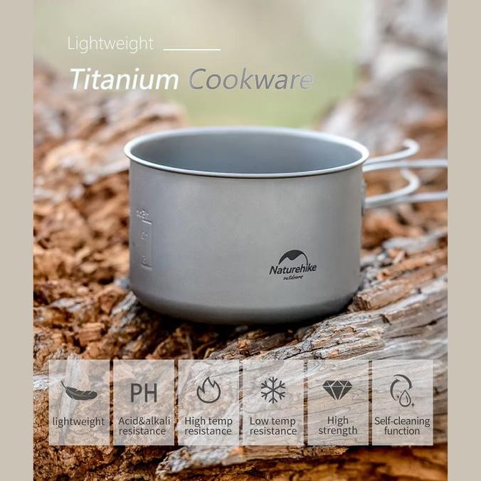 Naturehike Nh18T101-A Nh18T202-B Nh18T303-C Titanium Cooking Pot Pan - Panci Masak Camping Ultraligh