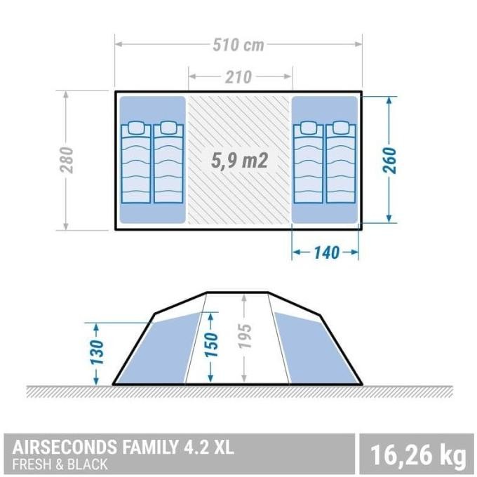 Tenda Camping Family Arpenaz 4.2 Xl Air Fresh Black 4 Orang Zea_Sez