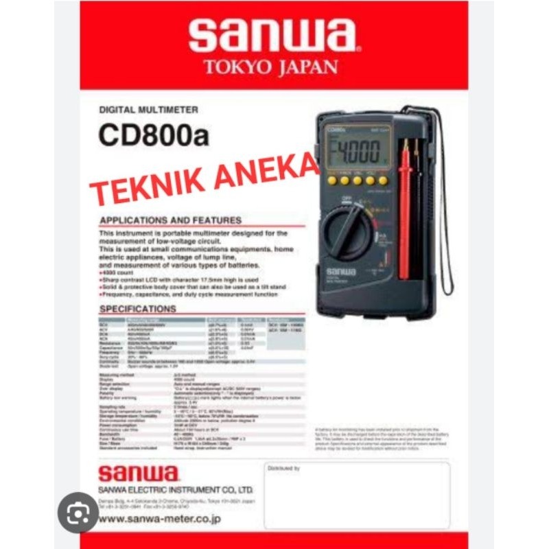 SANWA CD800 AVOMETER MULTI TESTER METER DIGITAL CD 800 MULTITESTER