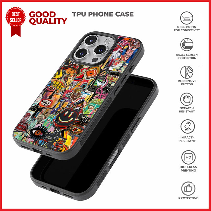 Case Casing iPhone 16 15 14 13 12 11 XR SE 4 Pro Max Mini Plus Basquiat FIA2087 Custom A2