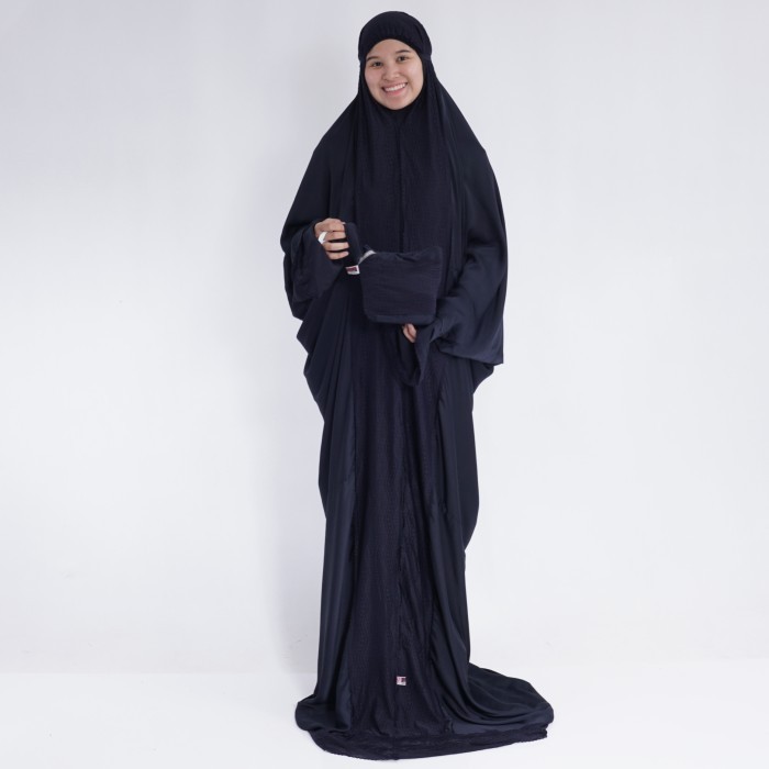 Minajshop Alfauzi - Mukena Silk Terusan Hitam / Mukena Dewasa / Mukena Jumbo