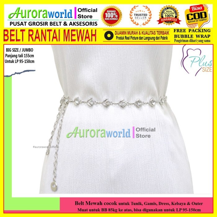Auroraworld ikat pinggang wanita fashion jumbo gesper rantai belt sabuk perempuan big size kekinian
