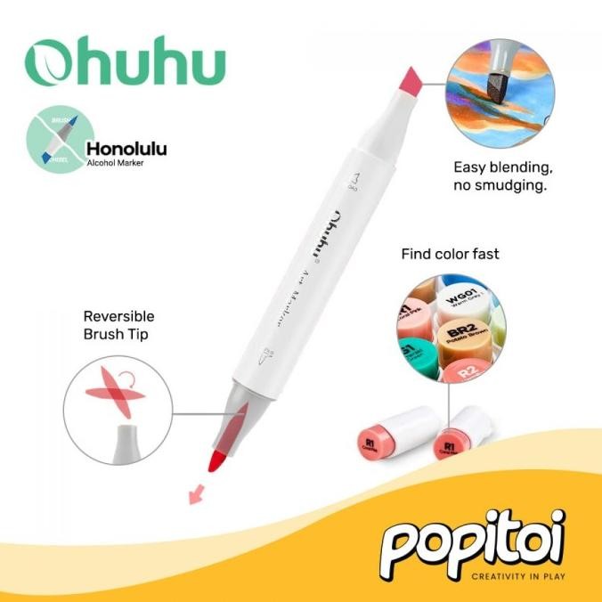 

BRG BARU OHUHU Honolulu 72 Colors Dual Tip Brush Chisel Fine Alcohol Art Marker