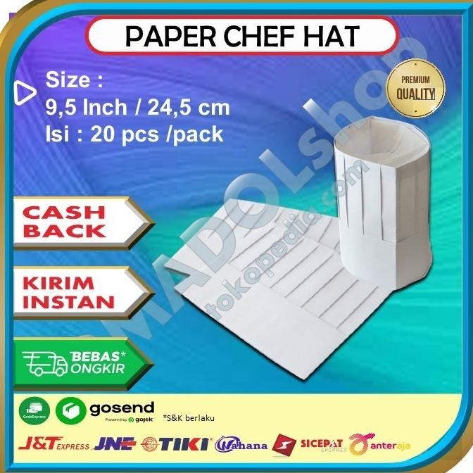 Sale Topi Koki Kertas Cook Hat Paper Uk 24,5 Cm Isi 10 Pcs