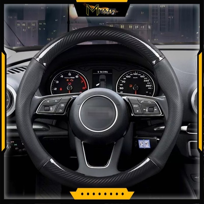 sarung cover kulit stir mobil honda brio jazz hrv motif carbon karbon