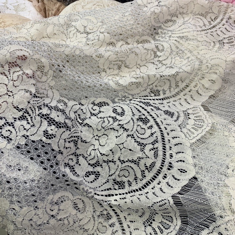 kain brokat katun panel - kain brukat etnik - kain brokat korea premium [white cream]