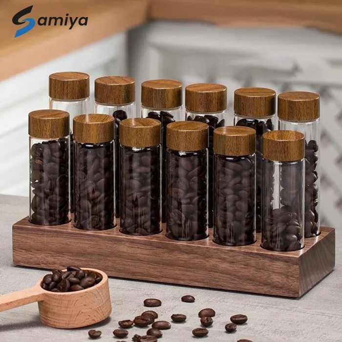 

Tube Display Walnut / Set Tube Coffee Bean Storage / Rak Tabung Biji Kopi