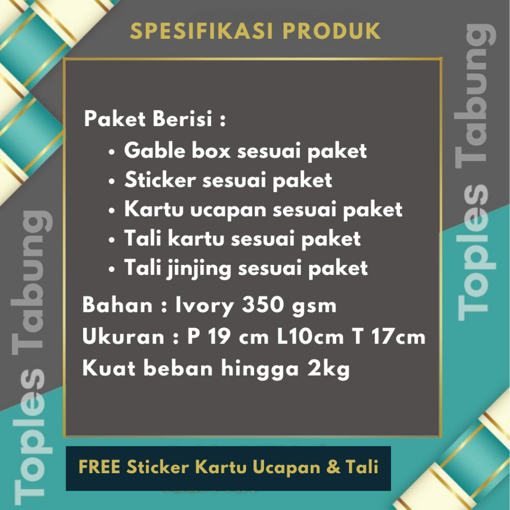 

10 Pcs Gable Box Lebaran Toples Tabung - White Pink Muat 2 Toples Jar 500-800Ml/ Uk 19X17X10 Cm
