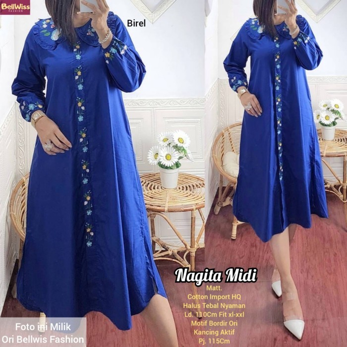 Murah Atasan Tunik Katun Bordir Putih Birel Mustard Hijau Size XXL LD 110 Non COD