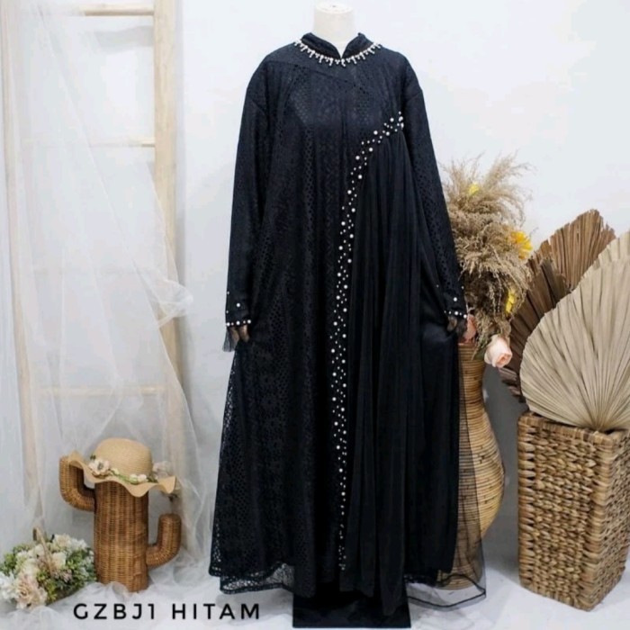 Murah Gamis zanitha SUPER JUMBO pesta LD 130 140 150 brukat tile hitam black Non COD