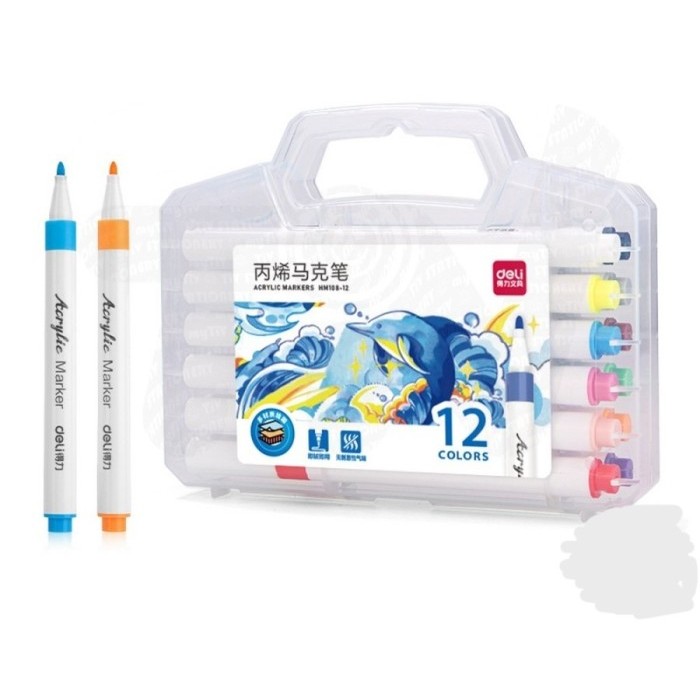

PROMO Spidol Akrilik DELI Acrylic Marker 12 Warna / 24 warna Spidol Kain Kayu Kaca Tahan AIr