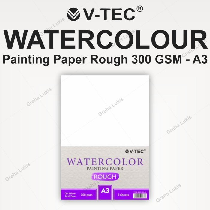 

SALE V-TEC Watercolor Paper Rough 300 Gsm A3 - Lembaran