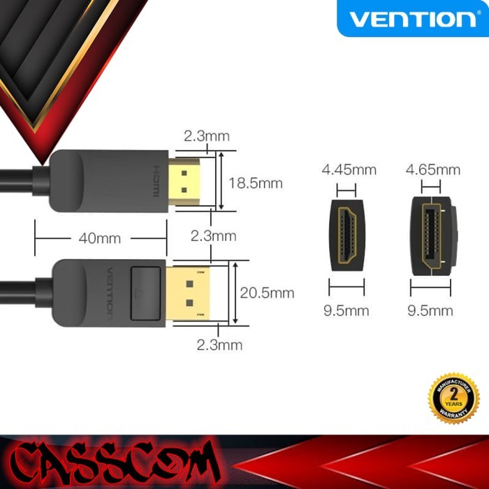 Vention Kabel Converter Display Port ( DP ) Male to HDMI Male HAD (DisplayPort to HDMI)