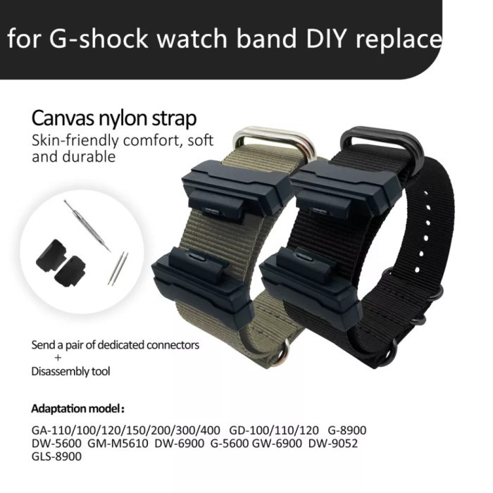 BISA GOSEND Tali Strap Kanvas Nato Canvas Casio G-Shock Adapter Konektor GShock
