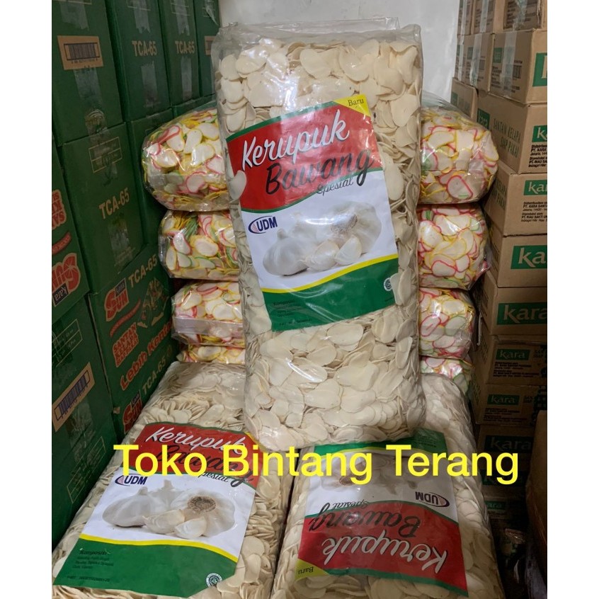 

KERUPUK / KRUPUK BAWANG PUTIH SPESIAL UDM 1 BAL BALL 5 KG DUS KARTON