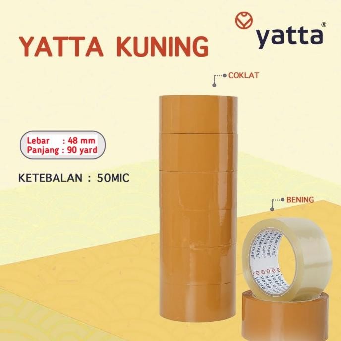 

LAKBAN YATTA TAPE/KUNING/BENING 90 YARD (SLOP @6ROLL) ASLI