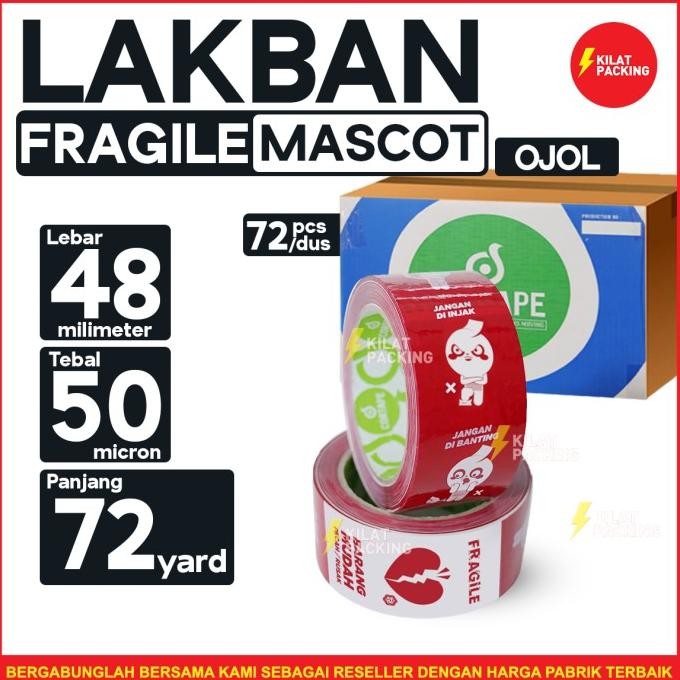 

LAKBAN MUDAH PECAH / FRAGILE MASCOT LUCU PREMIUM MURAH DUS OJOL ASLI