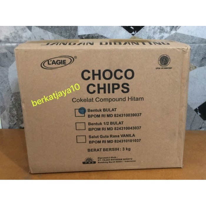 

3 Kg Dus an Choco chips Lagie chip bentuk Bulat tidak Gepeng
