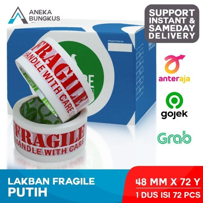 

LAKBAN FRAGILE HANDLE WITH CARE PUTIH 48 MM X 80 YARD MURAH 1 DUS ASLI