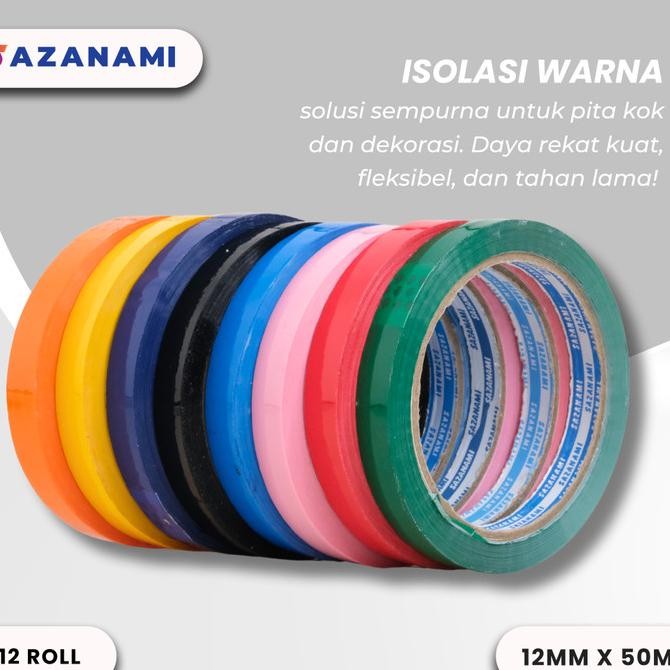 

1 PACK LAKBAN ISOLASI WARNA 12MM X 50M SAZANAMI SELOTIP WARNA 1 LUSIN ASLI