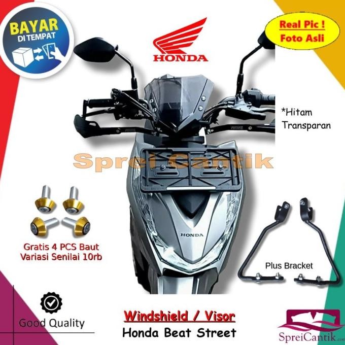 Promo Visor Windshield Beat Street Plus Bracket - Winsil Kaca Depan Variasi Motor HONDA Bonus Baut C