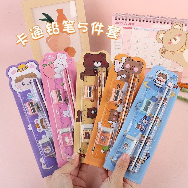 

[LuluKids] Set Lengkap Peralatan Sekolah Anak 5 in 1 / Set Pensil Penghapus Penggaris Peraut Anak Sekolahan / Pensil Batang HB UT-12