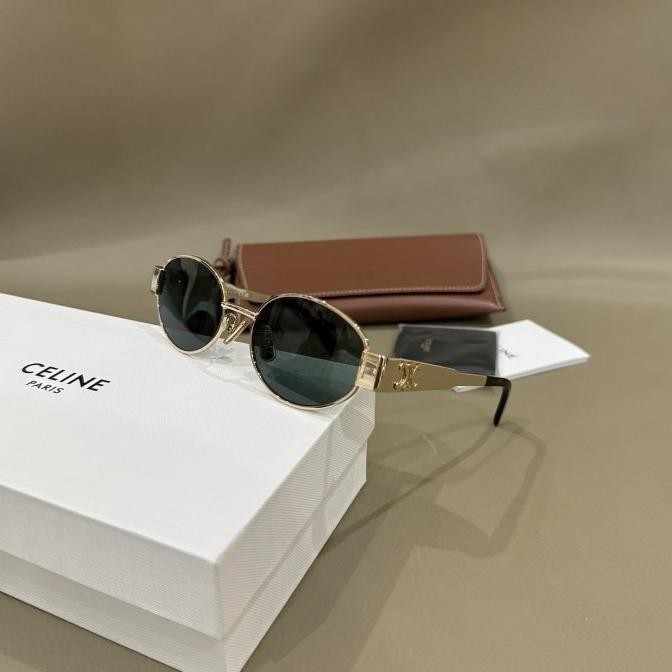 Celine Triomphe Metal 01 Gold Green Sunglasses Lisa