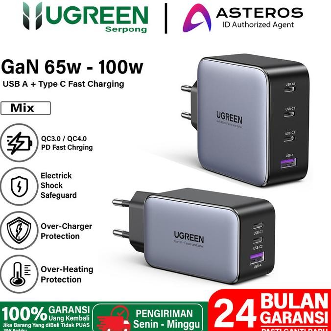 Ugreen Adaptor Kepala Charger Gan Pd Type C Fast Charging 33W 65W 100W