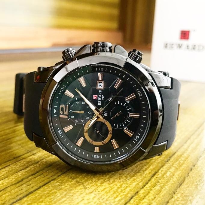 Jam Tangan Cowok Pria Original Ori Analog Rubber Reward Bayonet Black