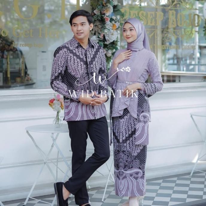 || Best seller  ~`~ Baju Sarimbit Batik Couple Setelan Kebaya Modern Baju Tunangan - Grey ||~~~