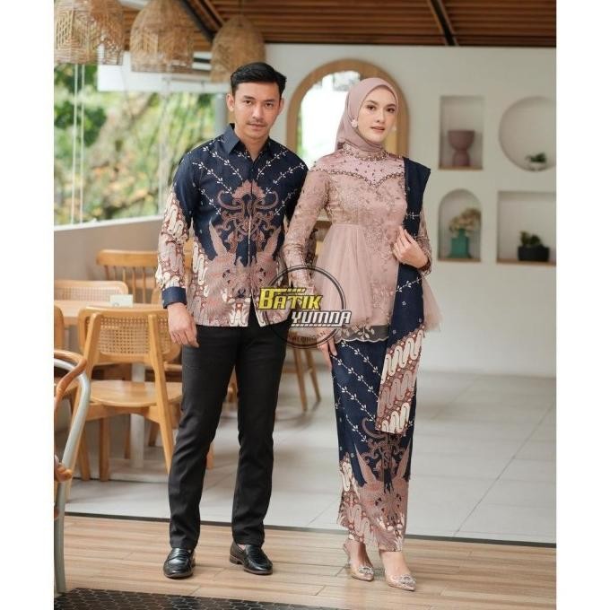 || Best seller  ~`~ Batik Couple Modern Baju Sarimbit Tunangan Kebaya Batik Atasan Brokat ||~~~