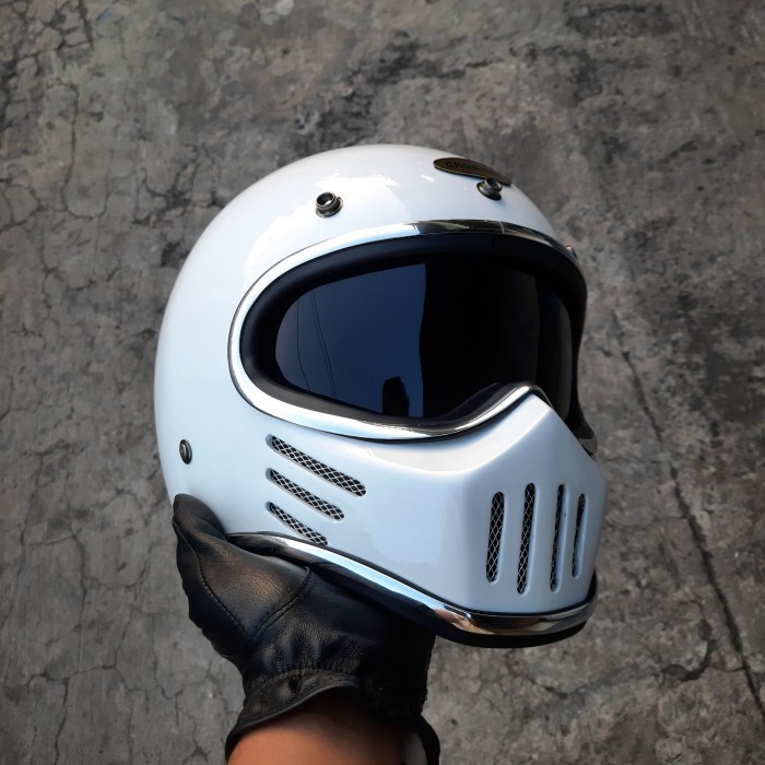 Helm Cakil M30 White Glossy Custom By @Cruhsercustoms Helm Retro