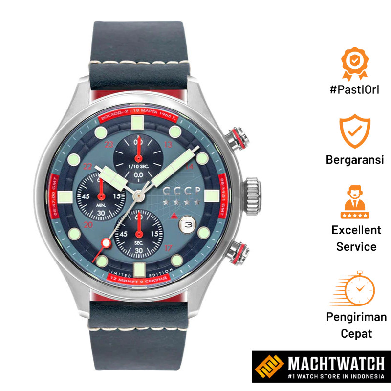 [CLEARANCE MEI] Jam Tangan Pria CCCP Comrade CP-7100-02 Chronograph Dual Tone Dial Grey Leather Stra