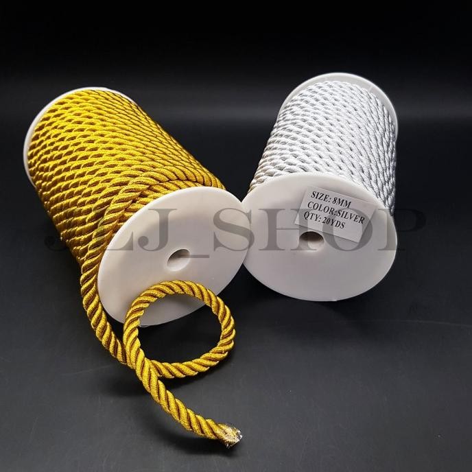 

Tali kur tambang 8mm gold/silver /untuk tali craft tali souvernir dll