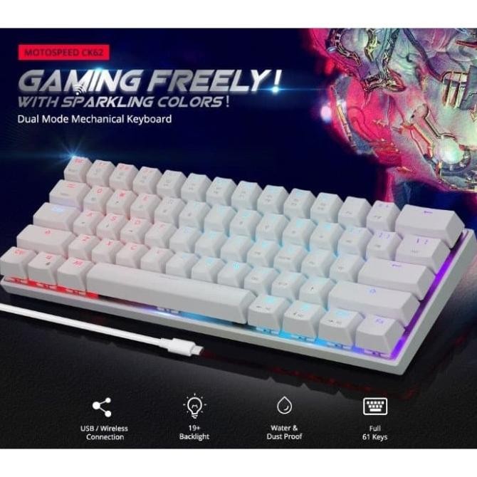 Produk Baru MECHANICAL KEYBOARD MOTOSPEED CK62 RGB 60% 2 MODE WIRED AND BLUETOOTH