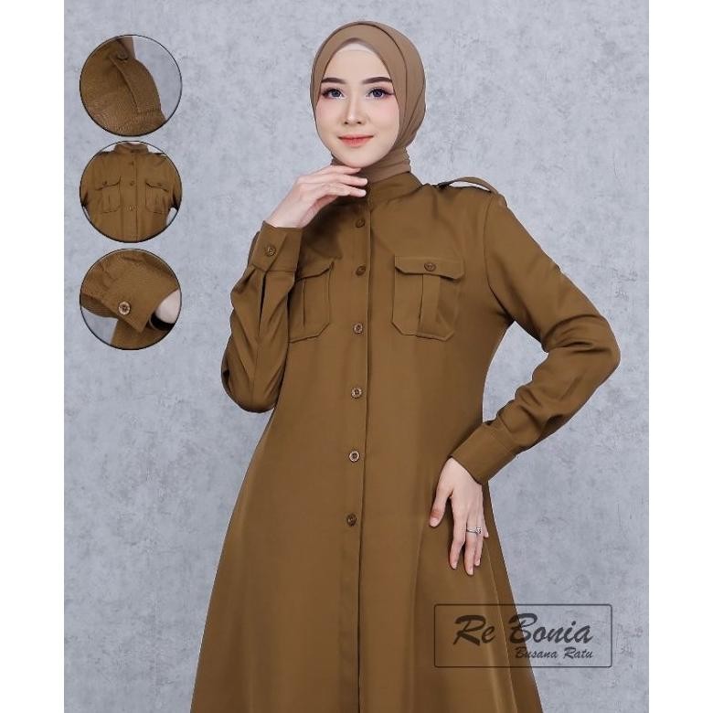HJK Seragam Re Bonia Baju Dinas PDH Tunik Kheki Tua Wanita NON PURING,Seragam ASN,PNS,Guru,Baju Kuru