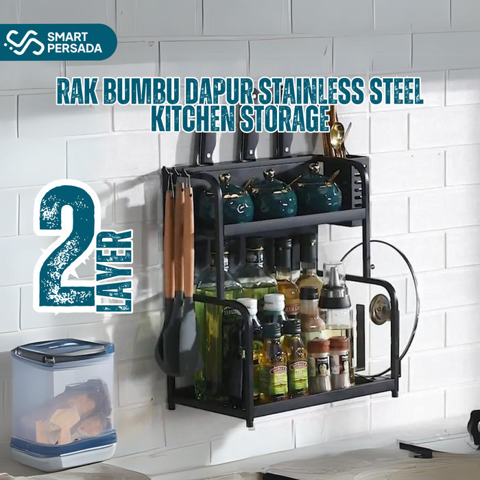 

PROMO Rak Wadah Tempat Bumbu Dapur Stainless 2 Tingkat Susun Estetik Hitam Minimalis