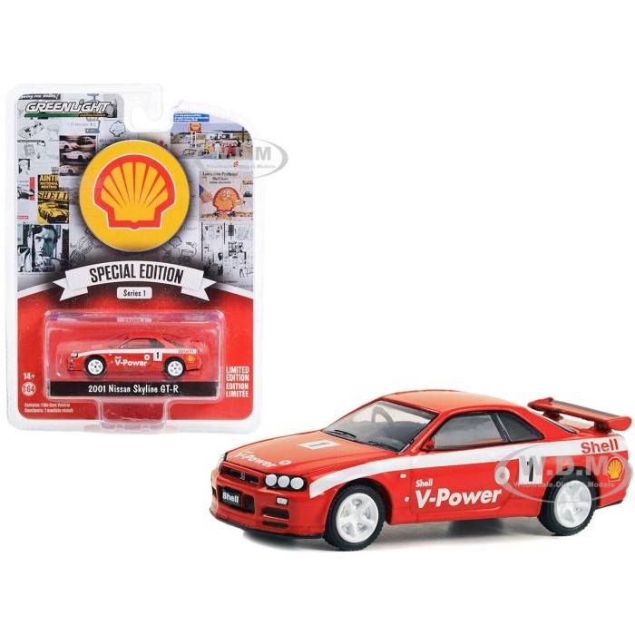 41125-D GREENLIGHT 2001 NISSAN SKYLINE GT-R R34 #1 SHELL DIECAST