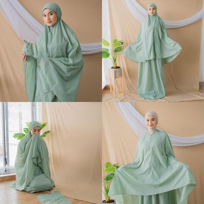 Mukena Mini Korea Travel Parasut Silky Premium - Aqua Green (MKN 054) lembut premium