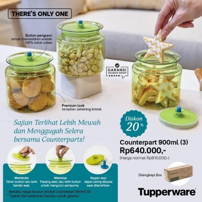 Tupperware Counterpart 900Ml 3Pcs Toples Kue