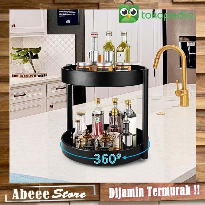 

NEW NEMMOSI Rak Bumbu Dapur Putar Stainless Steel Kitchen Storage 2 Layer - NM2 - Black