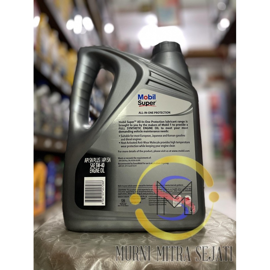 Mobil Super All In One Protection Sae 5W-40 Full Synthetic Oil Aio Oli 5 W 5W40 Galon 4 L