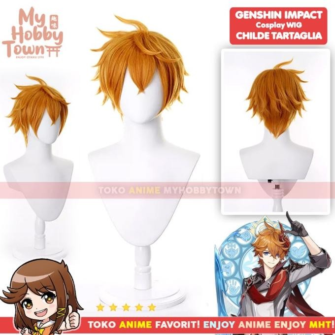 Wig Cosplay Anime Game Childe Tartaglia Rambut Palsu Fatui