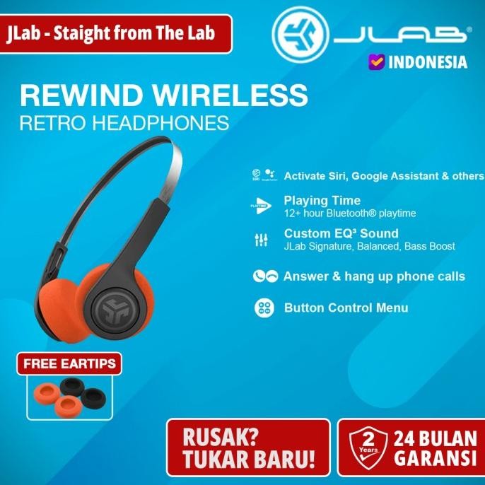 Jlab Rewind Wireless Retro Headset Headphone Earphone Mic Bluetooth