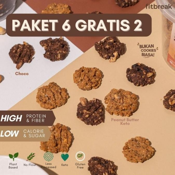 

Ele Paket 6 Gratis 2 Fit Cookie / Biskuit Tanpa Tepung Tinggi Protein / Serat Lebih Hemat Snack Sehat Diet