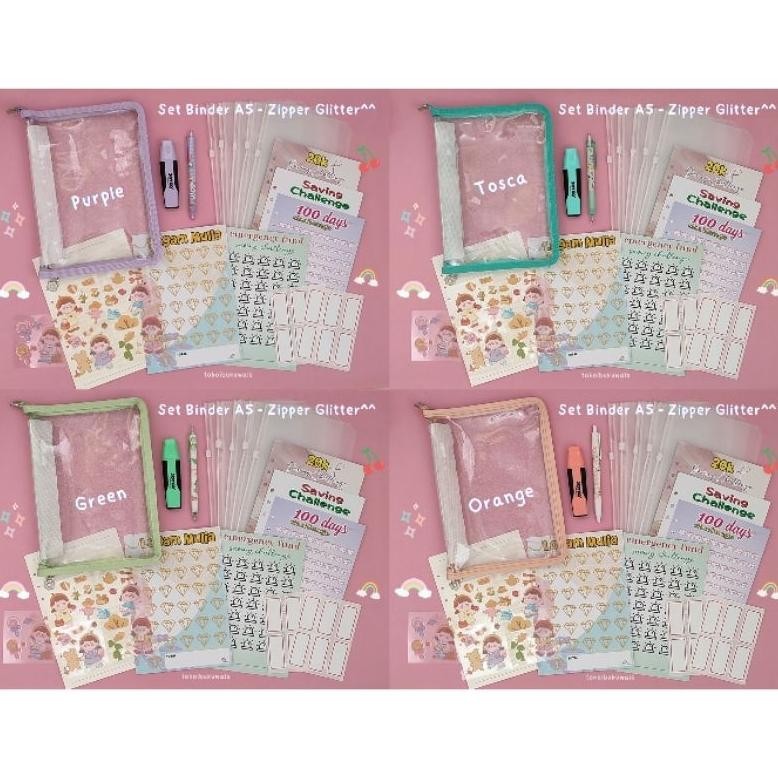 

ANGELO SET BINDER MENABUNG ZIPPER GLITTER A5 6 RING