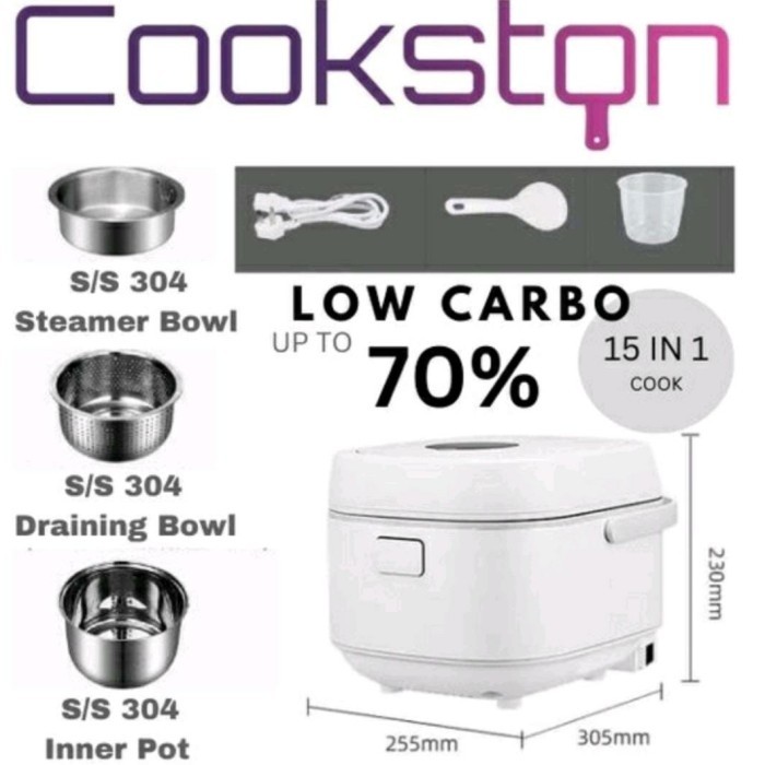 COOKSTON Rice Cooker Low Carbo Low Sugar 5L Aesthetic Stainless 304