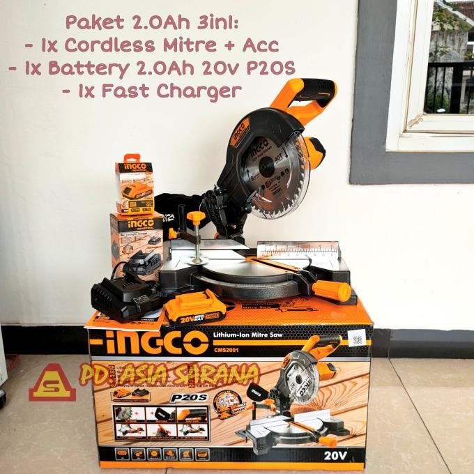Cordless Mitre Saw 8" Inch Ingco Cms2001 Mesin Miter Aluminium P20S Berkualitas