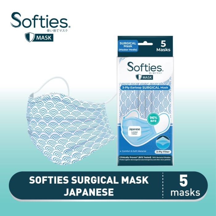 Masker Softies Earloop Surgical isi 5 (Special Design Batik)